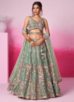 Net Sea Green Wedding Wear Sequins Work Lehenga Choli